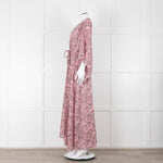 Maje Pink Black Paisley Wide Sleeve Midi Belted Dress