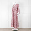 Maje Pink Black Paisley Wide Sleeve Midi Belted Dress