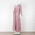 Maje Pink Black Paisley Wide Sleeve Midi Belted Dress