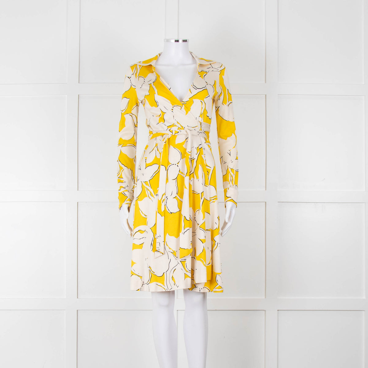 Diane Von Furstenberg Cream Yellow Floral Wrap Dress