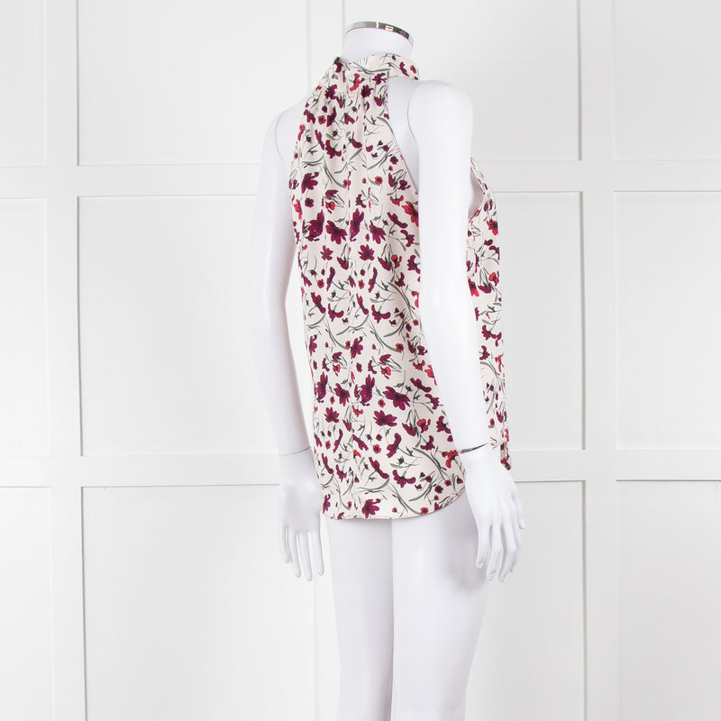Me+Em Cream Burgundy Floral Halter Neck Top
