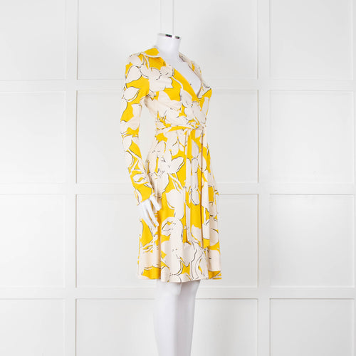 Diane Von Furstenberg Cream Yellow Floral Wrap Dress