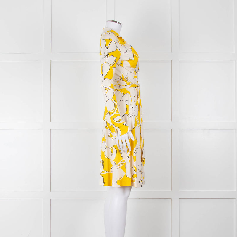 Diane Von Furstenberg Cream Yellow Floral Wrap Dress