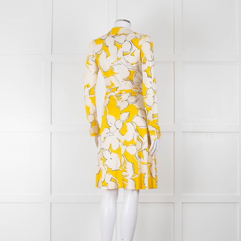 Diane Von Furstenberg Cream Yellow Floral Wrap Dress