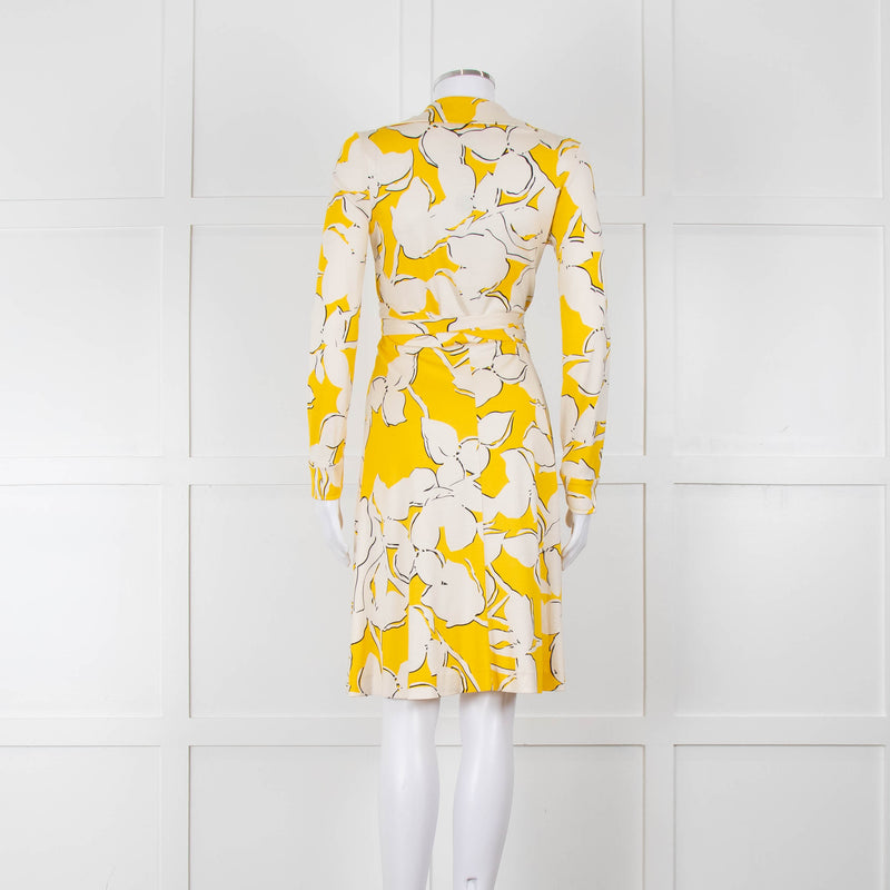 Diane Von Furstenberg Cream Yellow Floral Wrap Dress