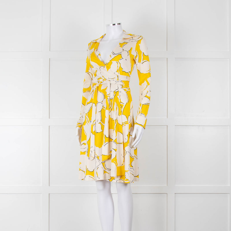 Diane Von Furstenberg Cream Yellow Floral Wrap Dress