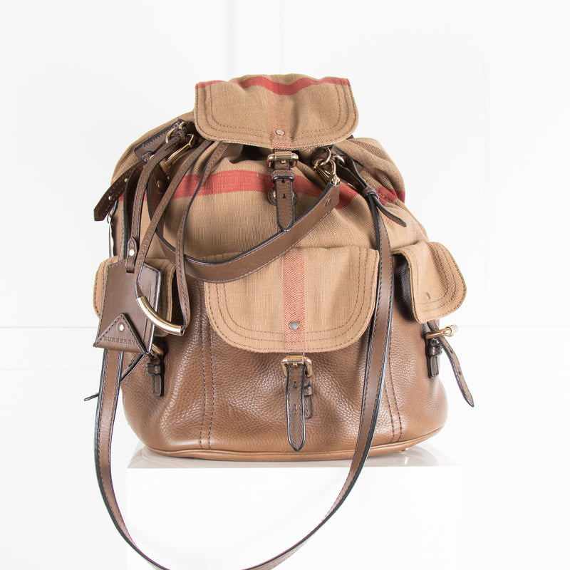 Burberry Khaki Check Canvas & Leather Duffel Bag