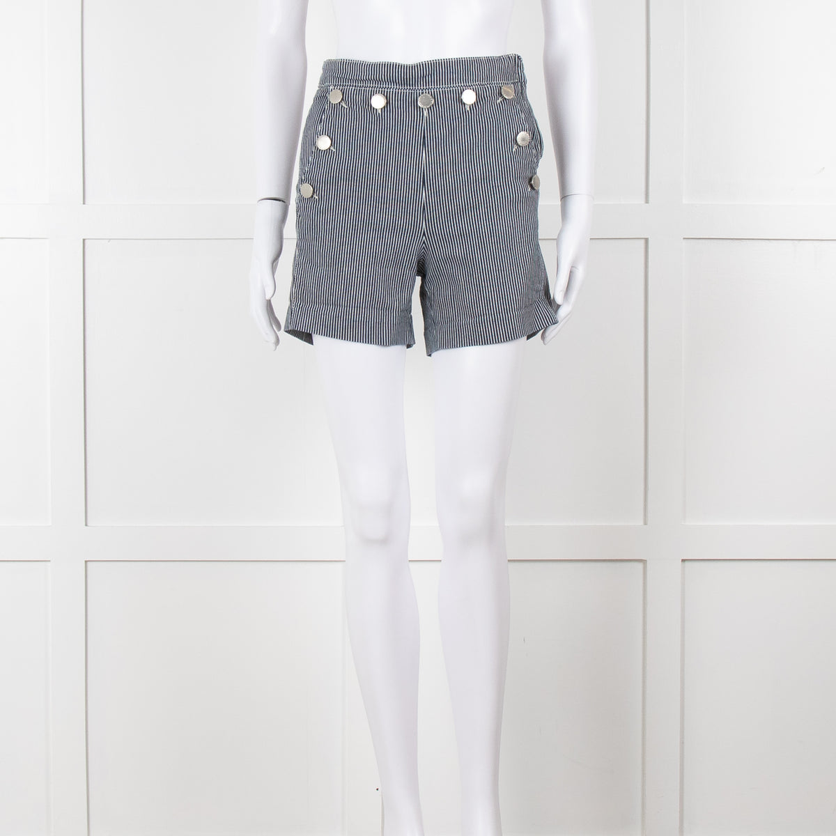Maje Blue White Pin Stripes Silver Buttons Shorts