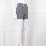 Maje Blue White Pin Stripes Silver Buttons Shorts