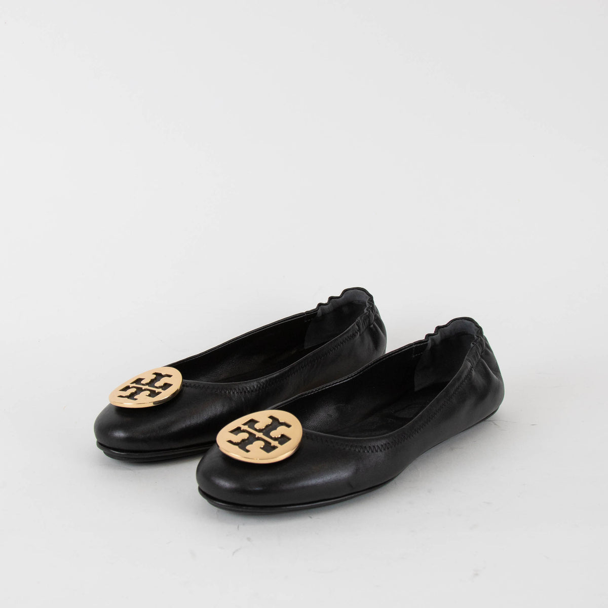 Tory Burch Black Gold Logo Minnie Flat Pumps
