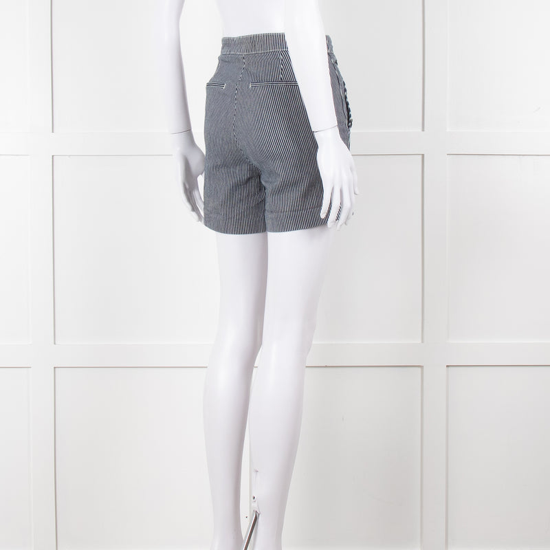Maje Blue White Pin Stripes Silver Buttons Shorts