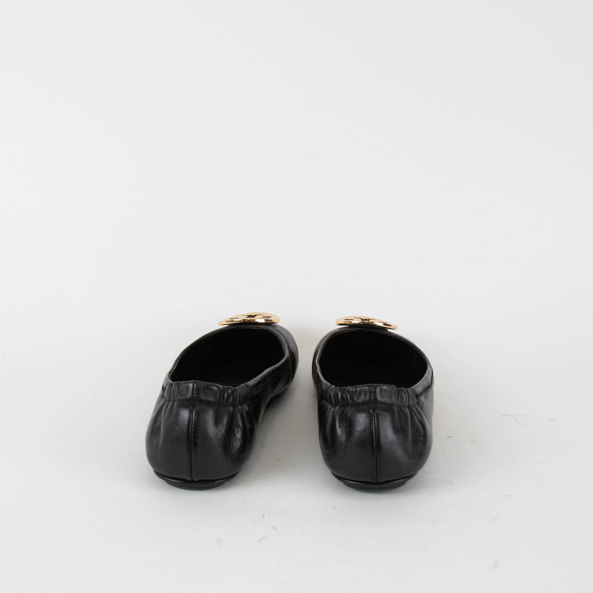 Tory Burch Black Gold Logo Minnie Flat Pumps