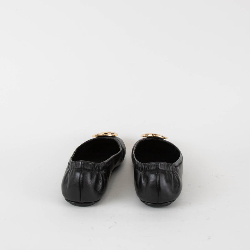 Tory Burch Black Gold Logo Minnie Flat Pumps