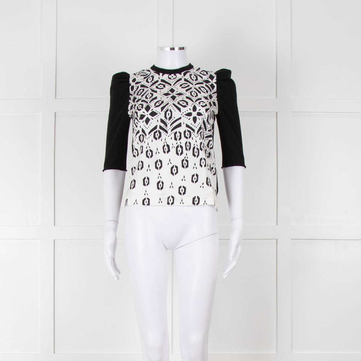 Louis Vuitton Black Knit White Printed Silk Front Top