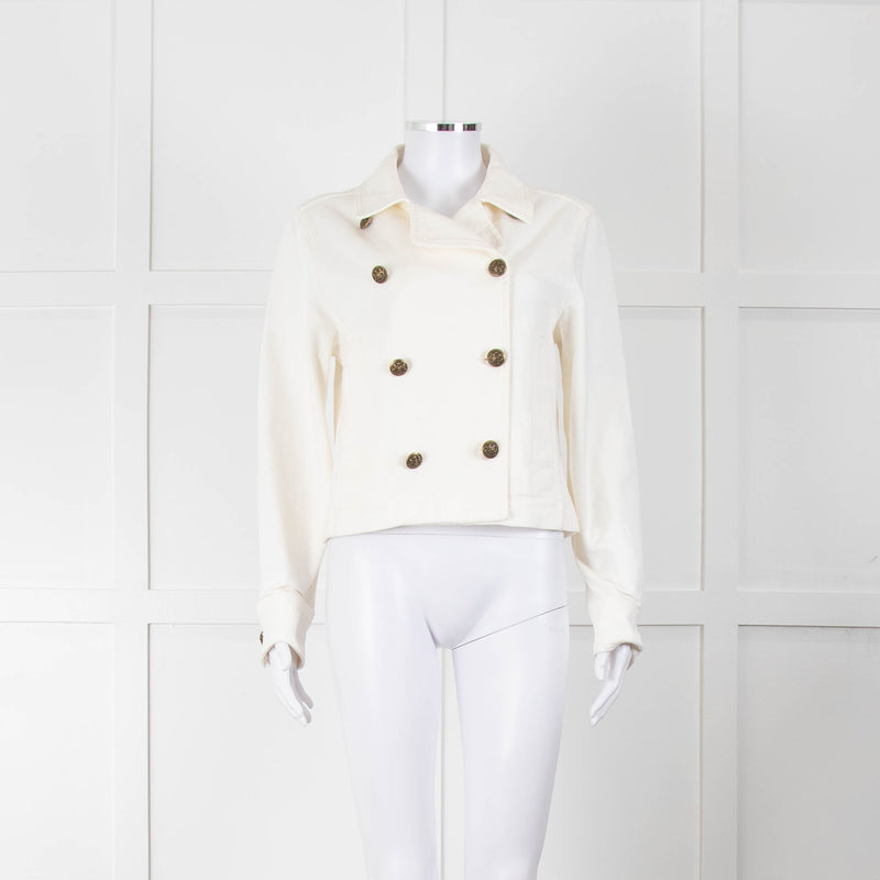 ME + EM Cream Denim Double Breasted Short Jacket