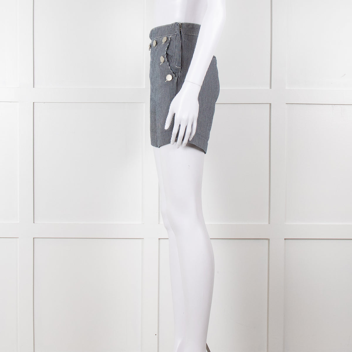 Maje Blue White Pin Stripes Silver Buttons Shorts