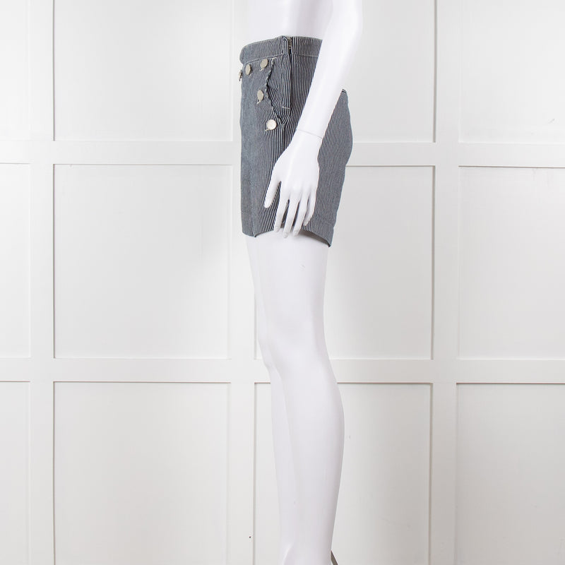 Maje Blue White Pin Stripes Silver Buttons Shorts