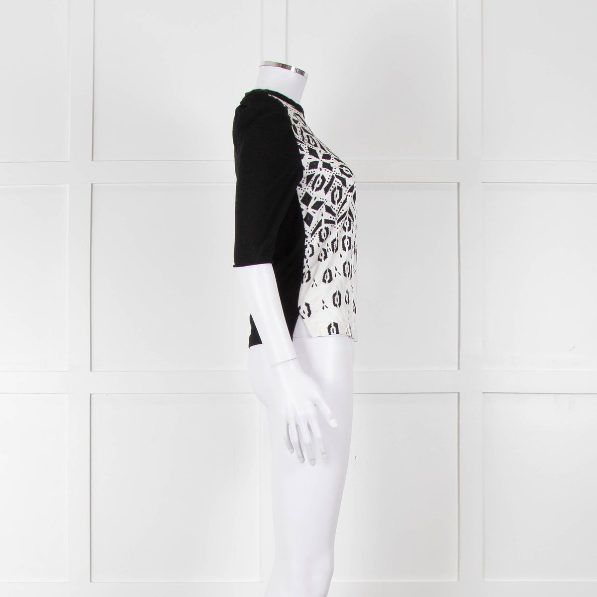 Louis Vuitton Black Knit White Printed Silk Front Top