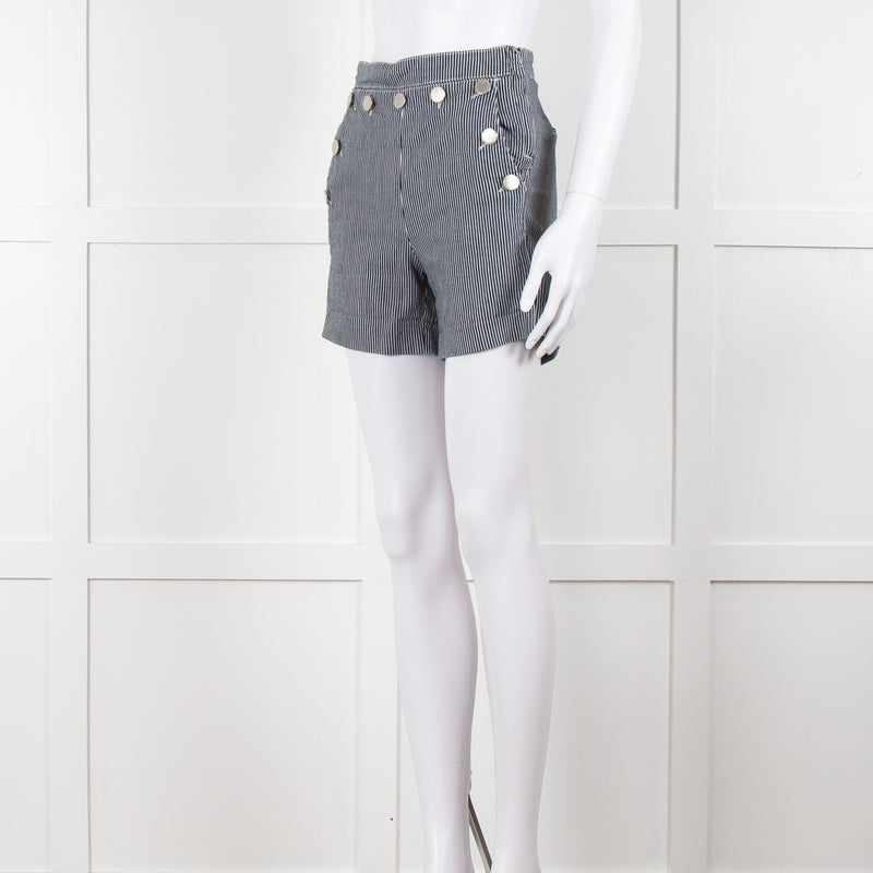 Maje Blue White Pin Stripes Silver Buttons Shorts
