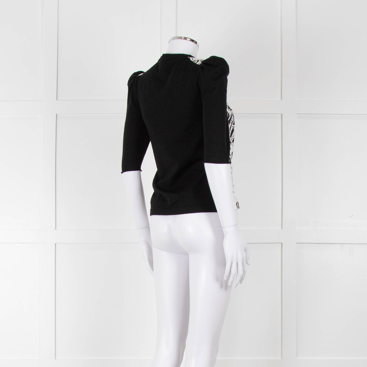 Louis Vuitton Black Knit White Printed Silk Front Top