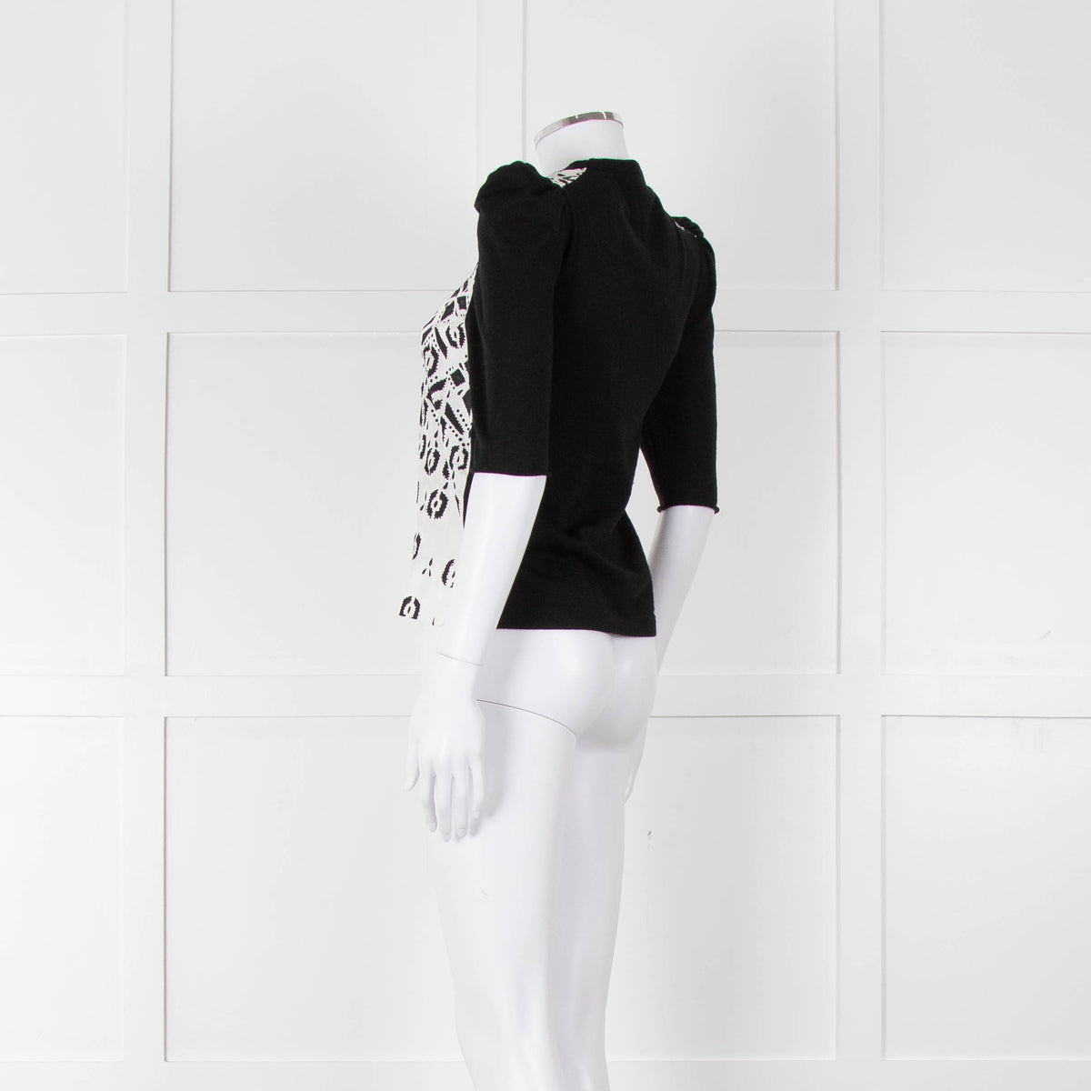 Louis Vuitton Black Knit White Printed Silk Front Top