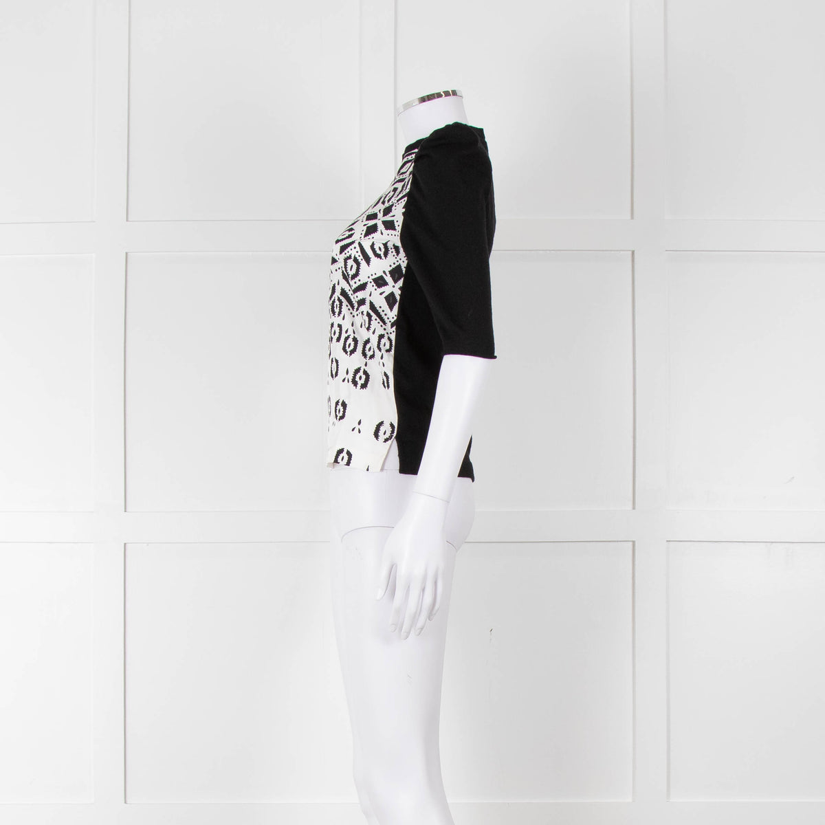 Louis Vuitton Black Knit White Printed Silk Front Top