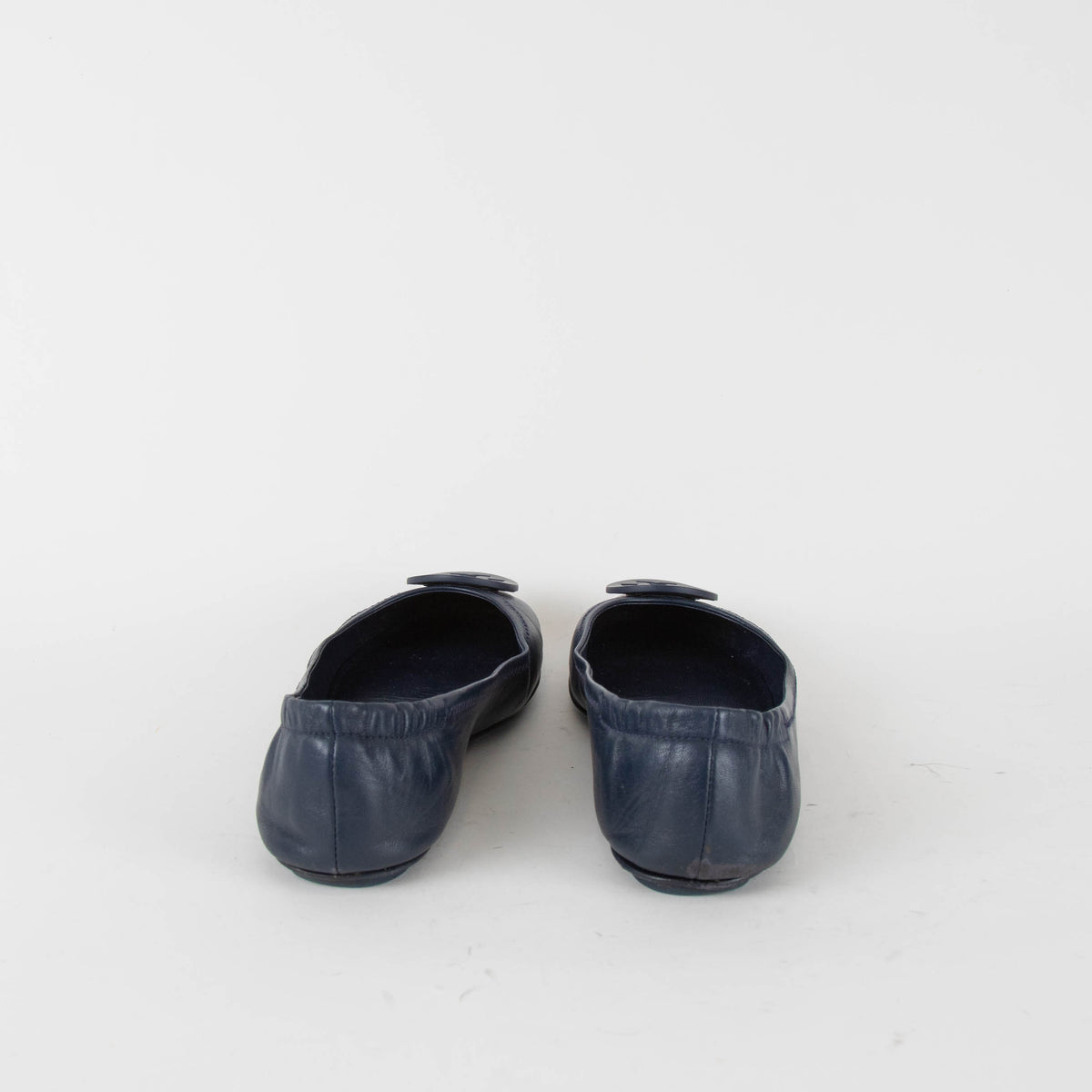 Tory Burch Navy Blue Leather Minnie Flat Pumps