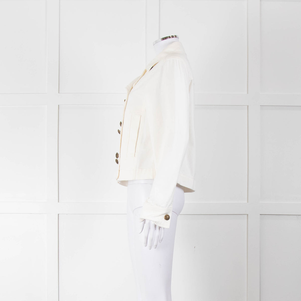 ME + EM Cream Denim Double Breasted Short Jacket