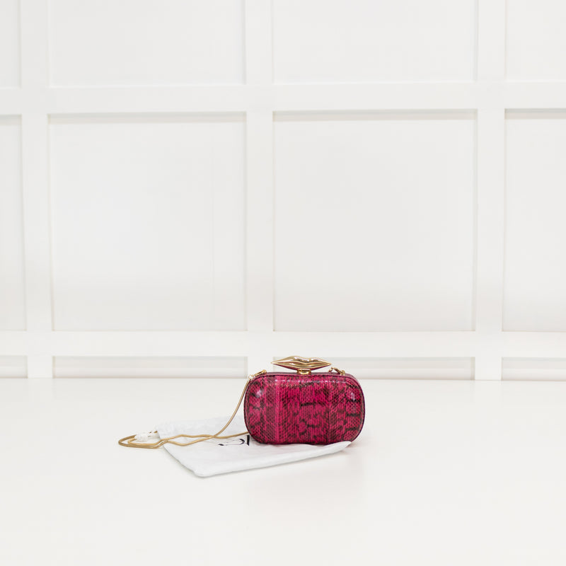 Diane Von Furstenberg Hot Pink Snakeskin Effect Lip Clasp Clutch
