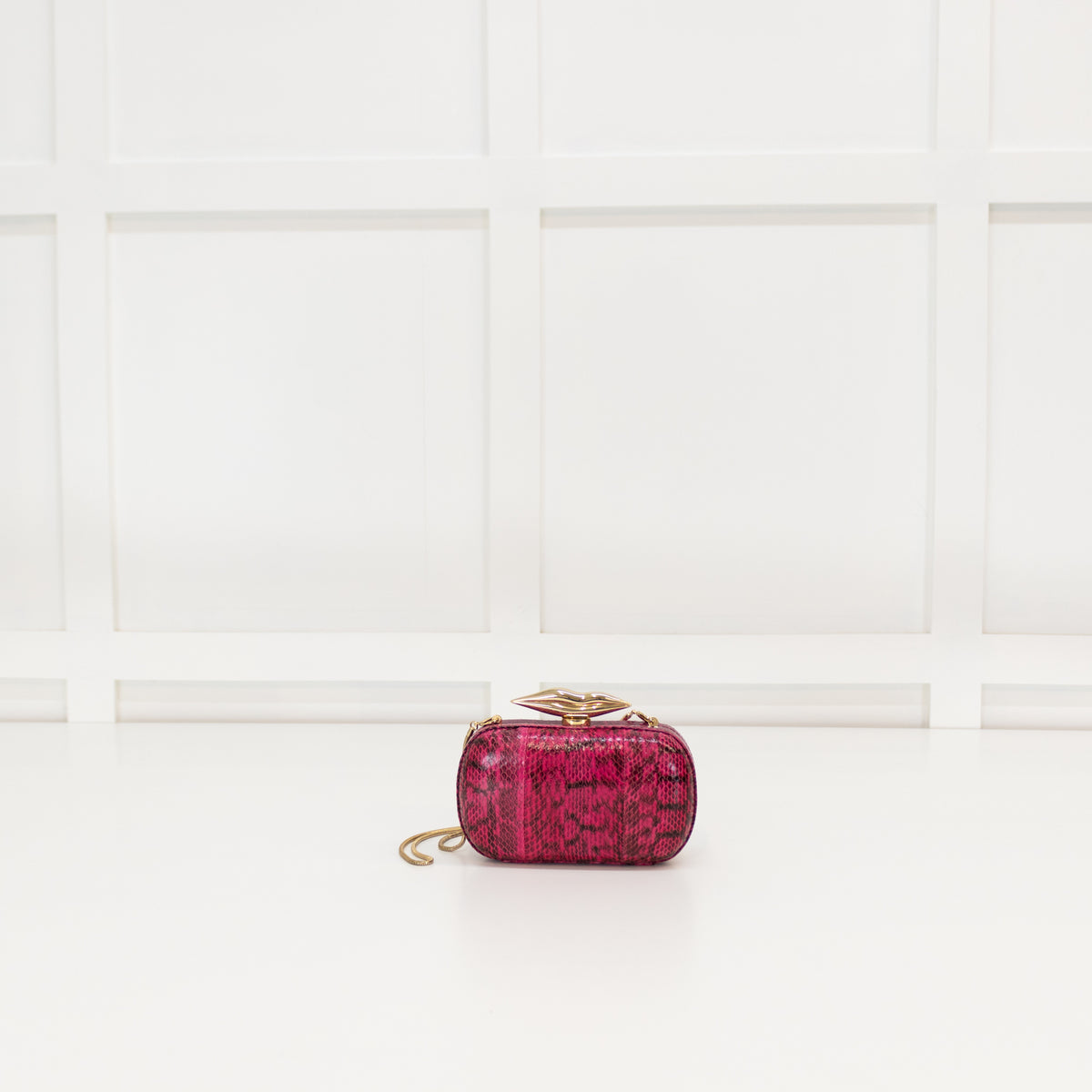 Diane Von Furstenberg Hot Pink Snakeskin Effect Lip Clasp Clutch