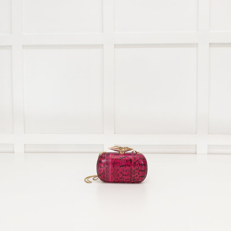 Diane Von Furstenberg Hot Pink Snakeskin Effect Lip Clasp Clutch