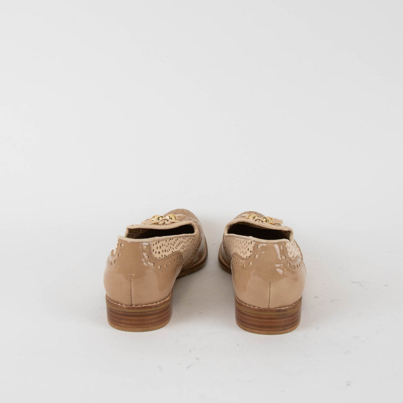 Stuart Weitzman Beige Perforated Tassel Loafers