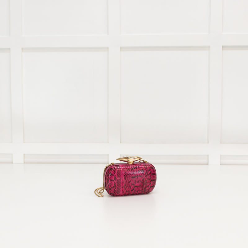 Diane Von Furstenberg Hot Pink Snakeskin Effect Lip Clasp Clutch