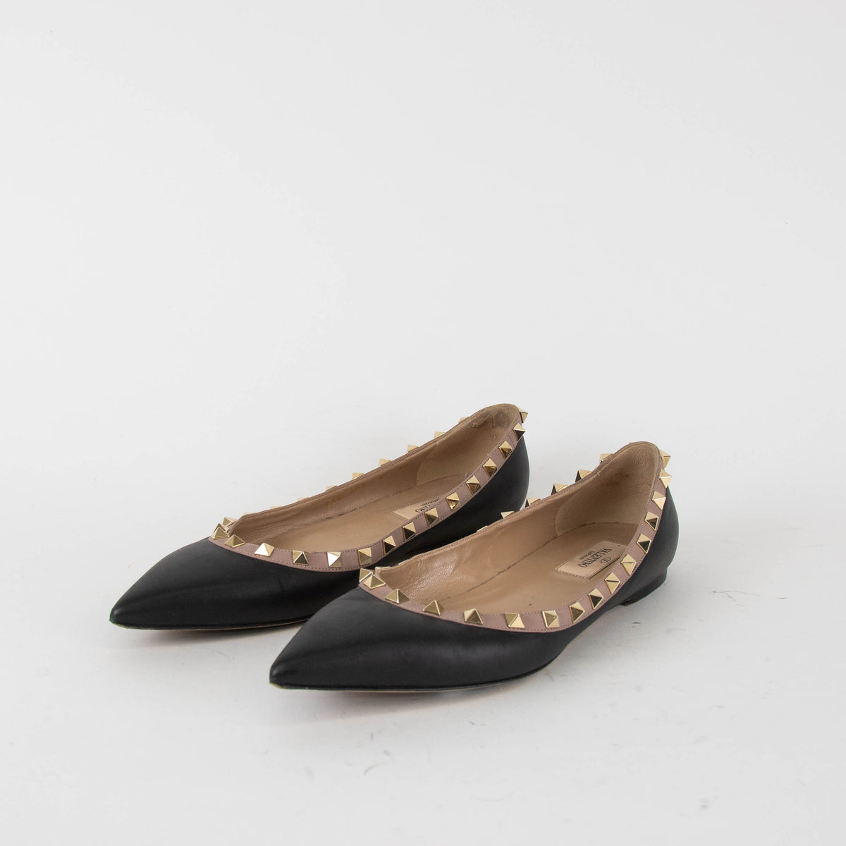 Valentino Black Rockstud Flat Pointy Pumps