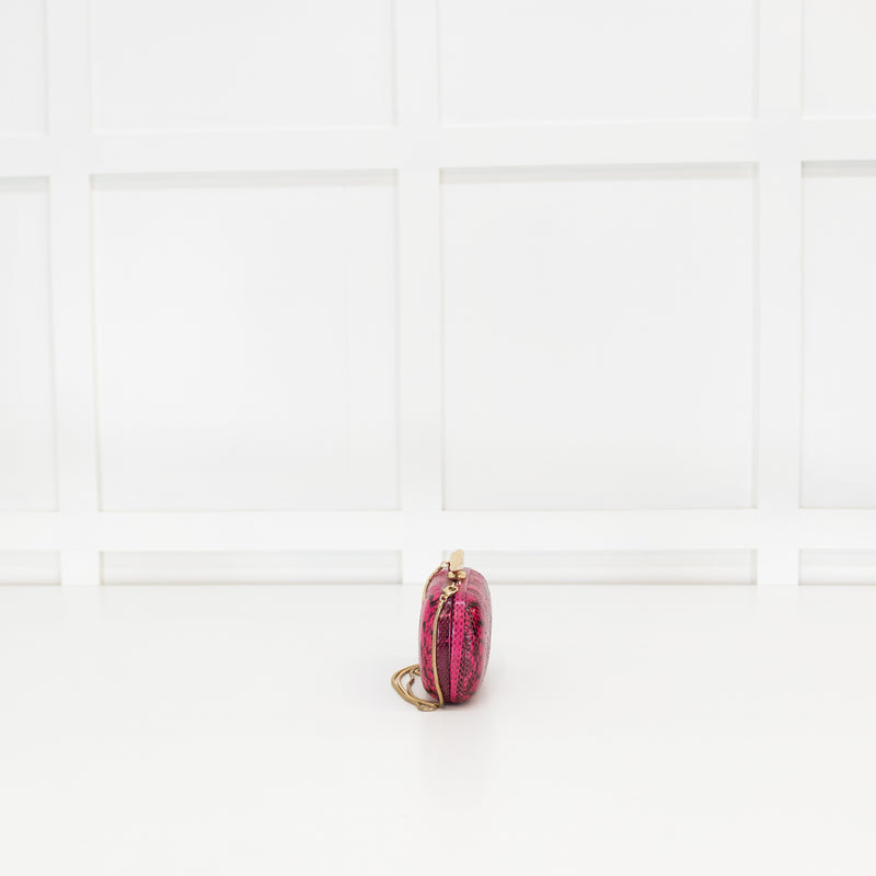 Diane Von Furstenberg Hot Pink Snakeskin Effect Lip Clasp Clutch