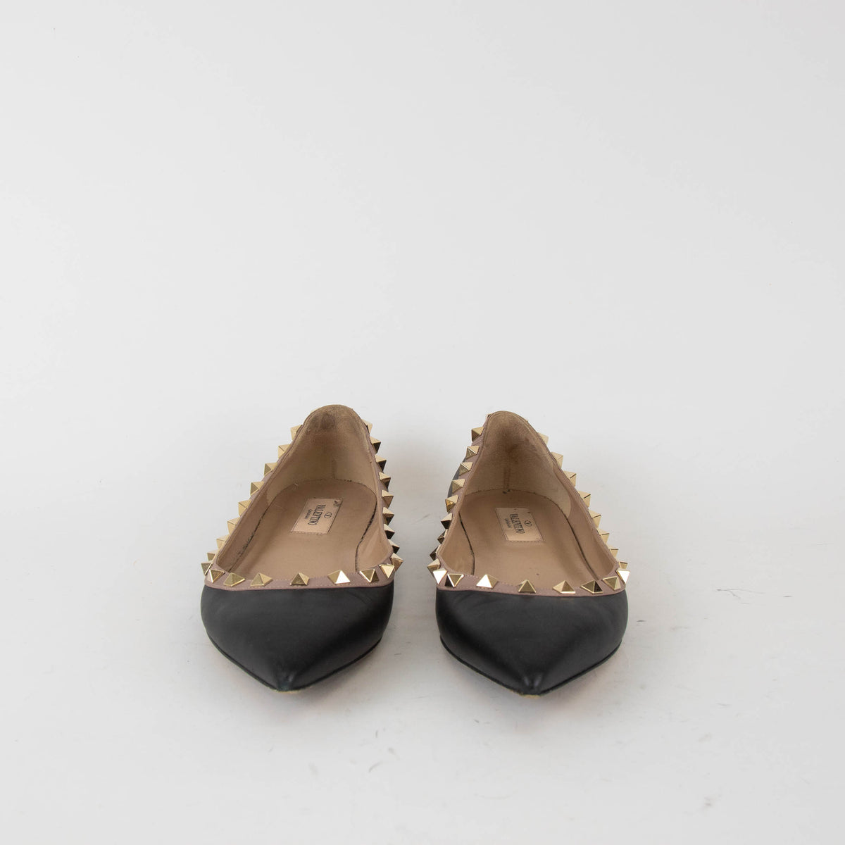 Valentino Black Rockstud Flat Pointy Pumps
