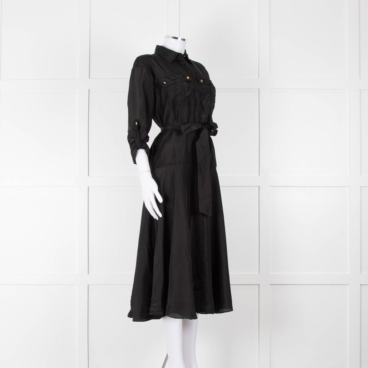 Veronica Beard Black Front Pocket Silk Belted Silk Dress