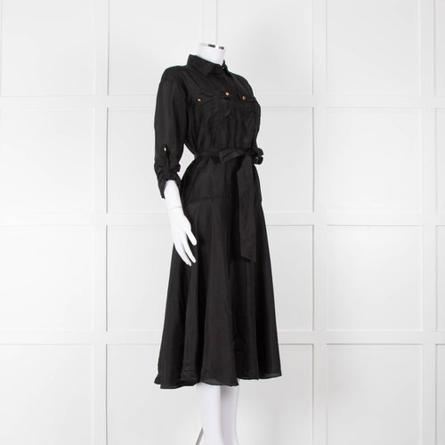 Veronica Beard Black Front Pocket Silk Belted Silk Dress