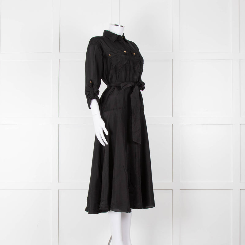 Veronica Beard Black Front Pocket Silk Belted Silk Dress
