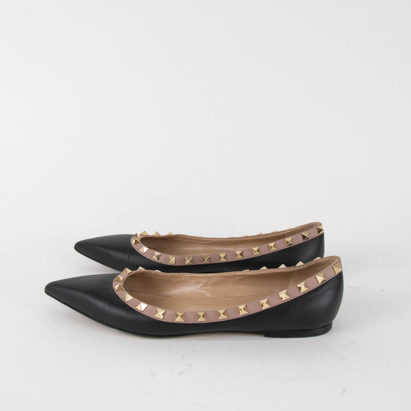Valentino Black Rockstud Flat Pointy Pumps