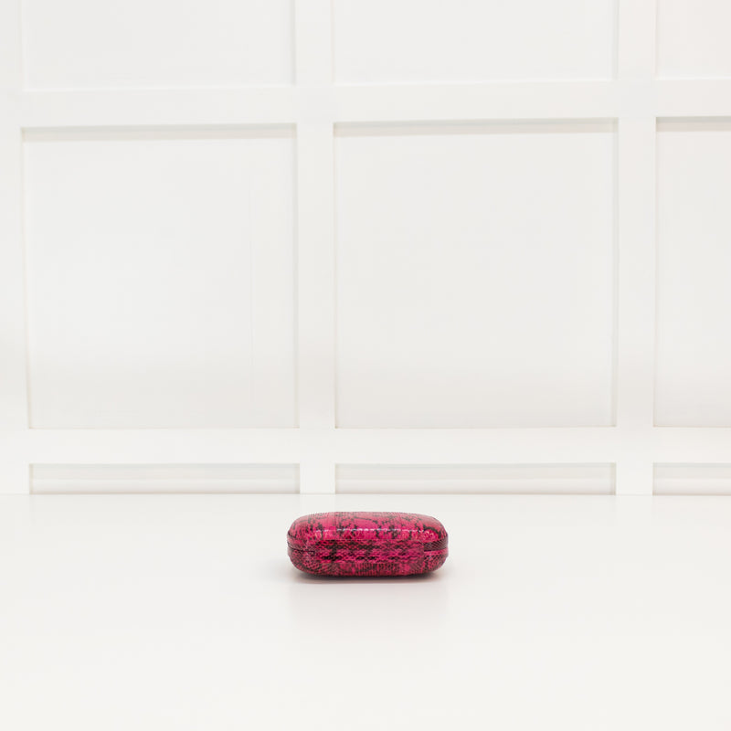 Diane Von Furstenberg Hot Pink Snakeskin Effect Lip Clasp Clutch