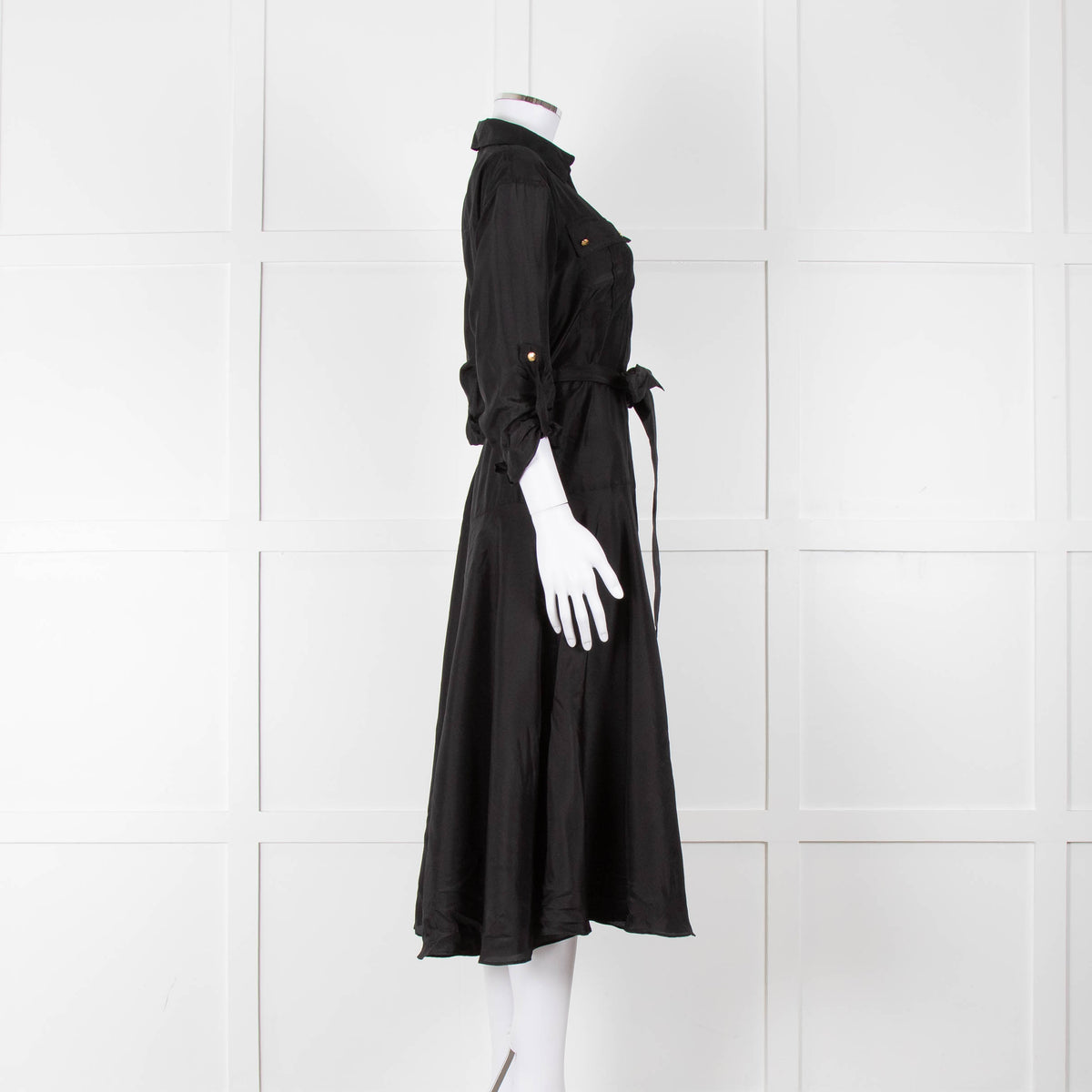 Veronica Beard Black Front Pocket Silk Belted Silk Dress