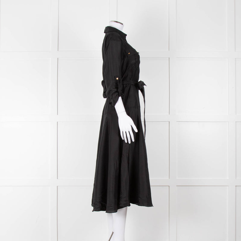Veronica Beard Black Front Pocket Silk Belted Silk Dress