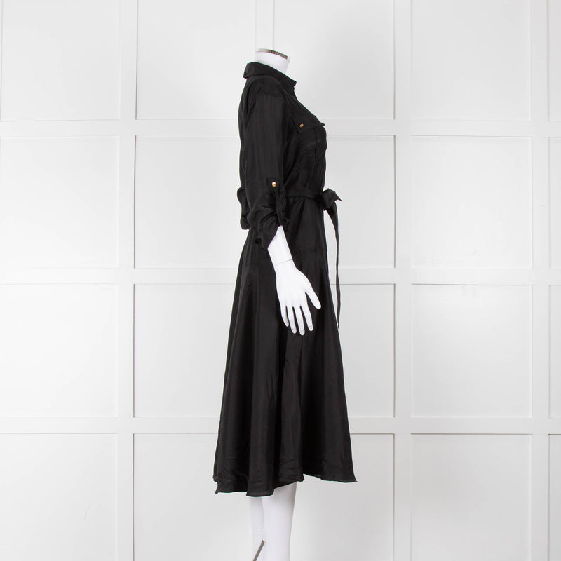 Veronica Beard Black Front Pocket Silk Belted Silk Dress