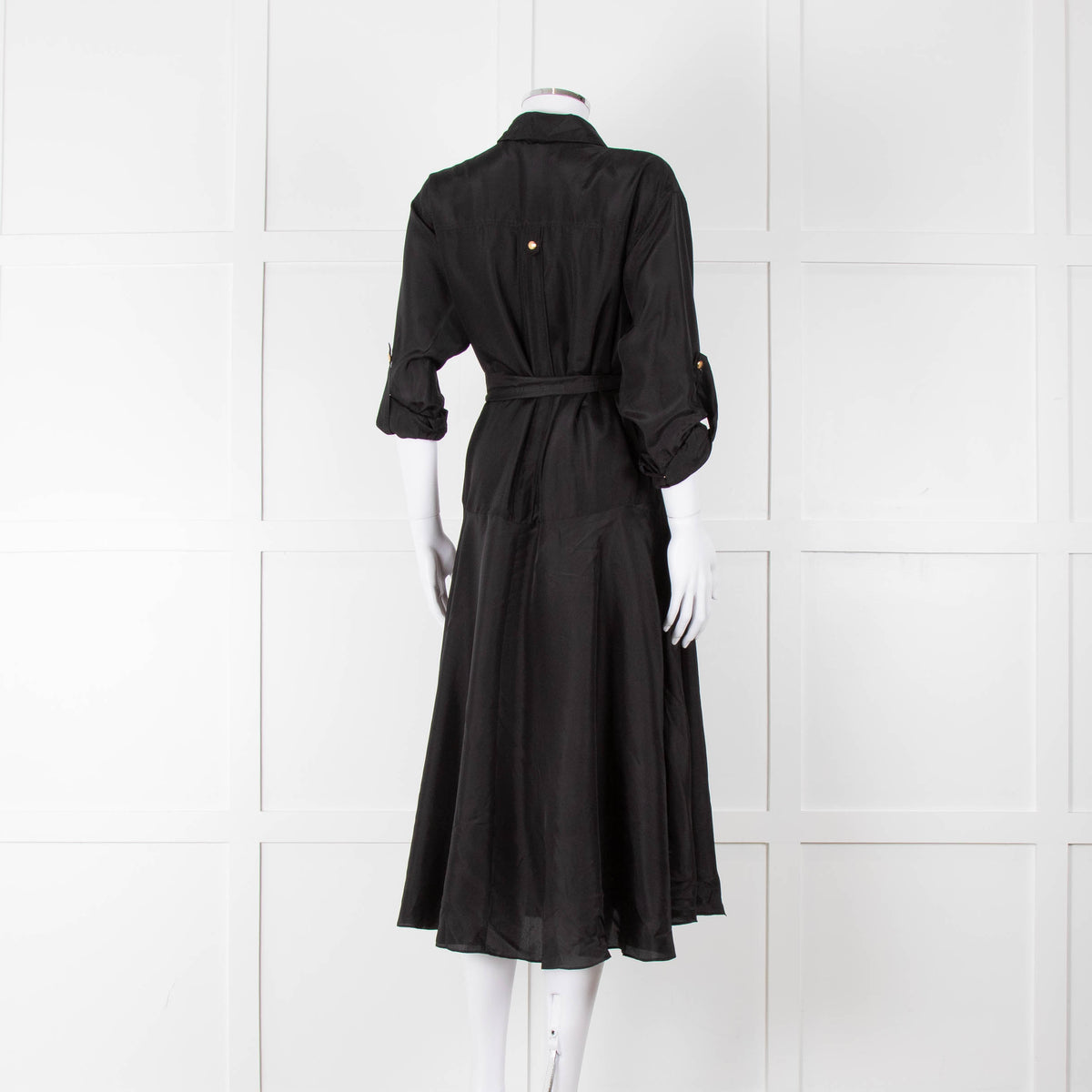 Veronica Beard Black Front Pocket Silk Belted Silk Dress