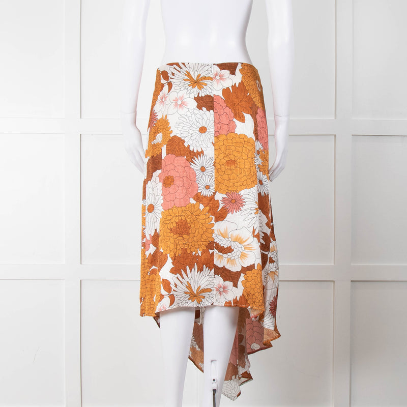 Dodo Bar Or Cream Tan Floral Wrap Asymmetric Front Skirt