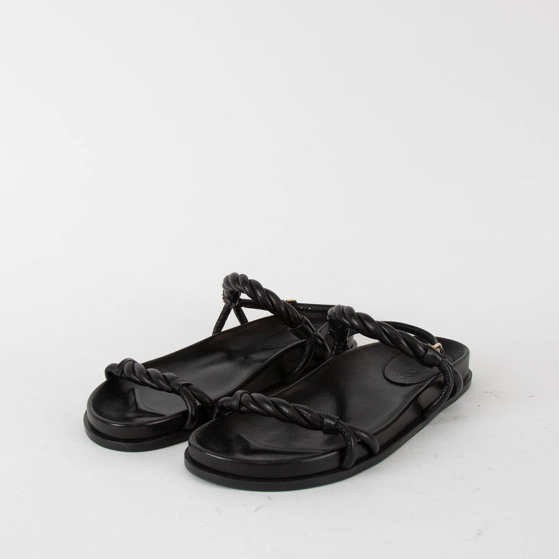 Jimmy Choo Black Leather Diosa Flat Sandals