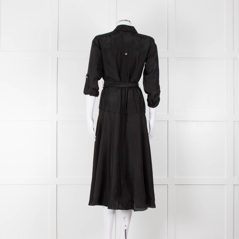 Veronica Beard Black Front Pocket Silk Belted Silk Dress