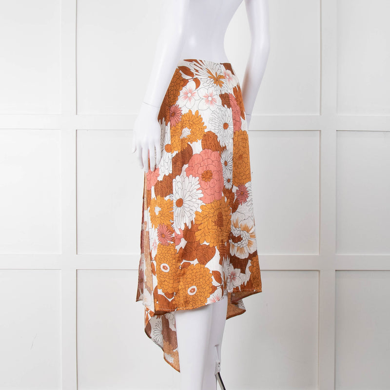 Dodo Bar Or Cream Tan Floral Wrap Asymmetric Front Skirt