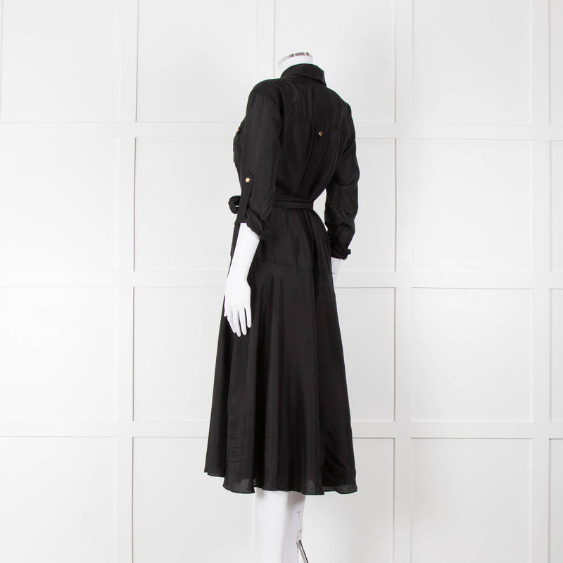 Veronica Beard Black Front Pocket Silk Belted Silk Dress